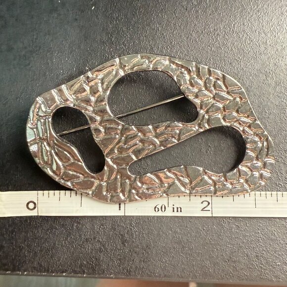 M. Jent Abstract Textured Silver-Tone Vintage Brooch Pin Unique Shaped Design - Picture 6 of 6